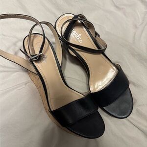 Charles David Black Leather Wedges